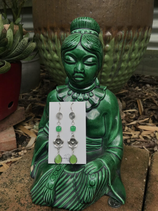 Brilliant Green Crystals & Sterling Silver Earrings!   #DCA2 - Image 3