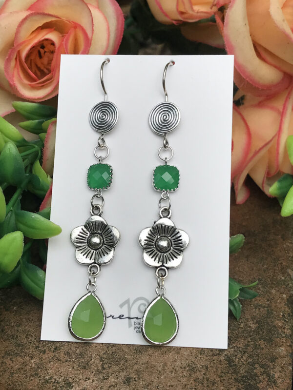 Brilliant Green Crystals & Sterling Silver Earrings!   #DCA2 - Image 4