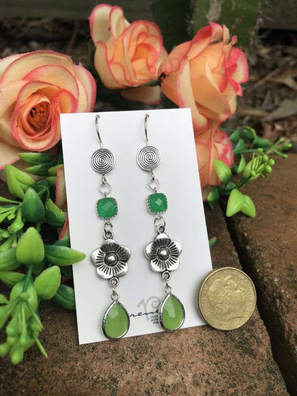 Brilliant Green Crystals & Sterling Silver Earrings!   #DCA2 - Image 2