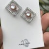 Petal Pink Pearl & Crystal Stud/Post Earrings   #ZZ32 - Image 3