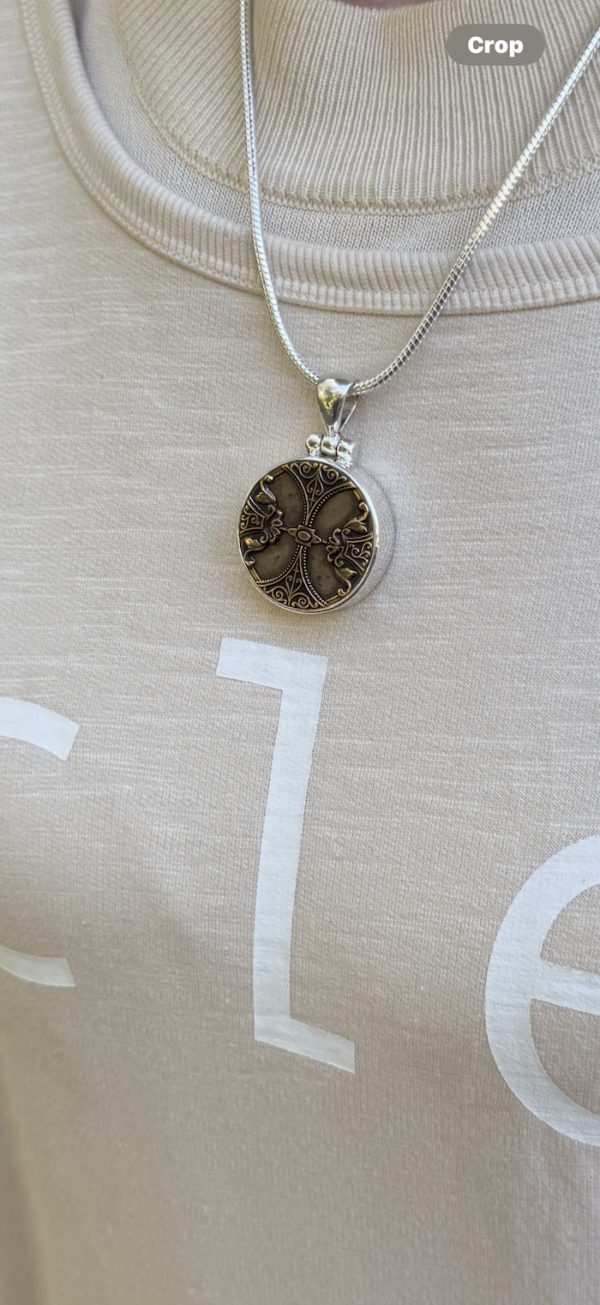 Superb 1800's Era Antique Button Pendant-Includes Silver Chain!   #Z49 - Image 6