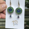 French 1950's Era Blue/Green Vintage Button Earrings    #DD49