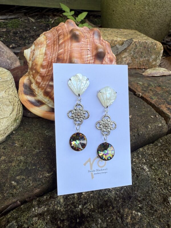 Phenomenal Mother of Pearl & Swarovski Crystal Earrings   #ATWK6 - Image 2