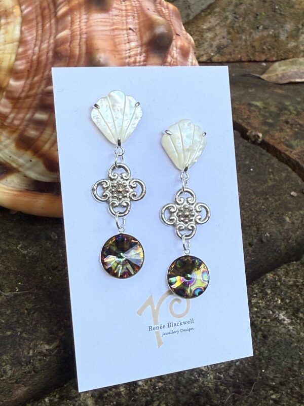 Phenomenal Mother of Pearl & Swarovski Crystal Earrings   #ATWK6 - Image 4