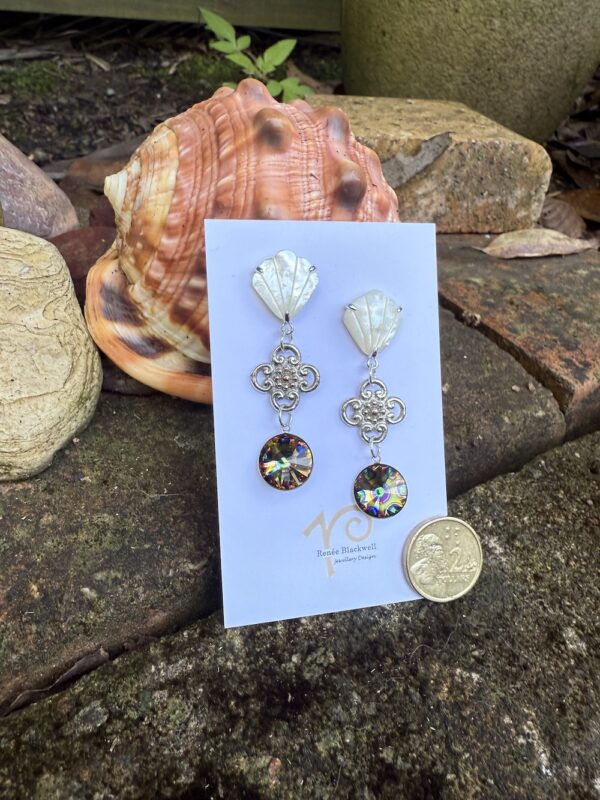 Phenomenal Mother of Pearl & Swarovski Crystal Earrings   #ATWK6 - Image 3