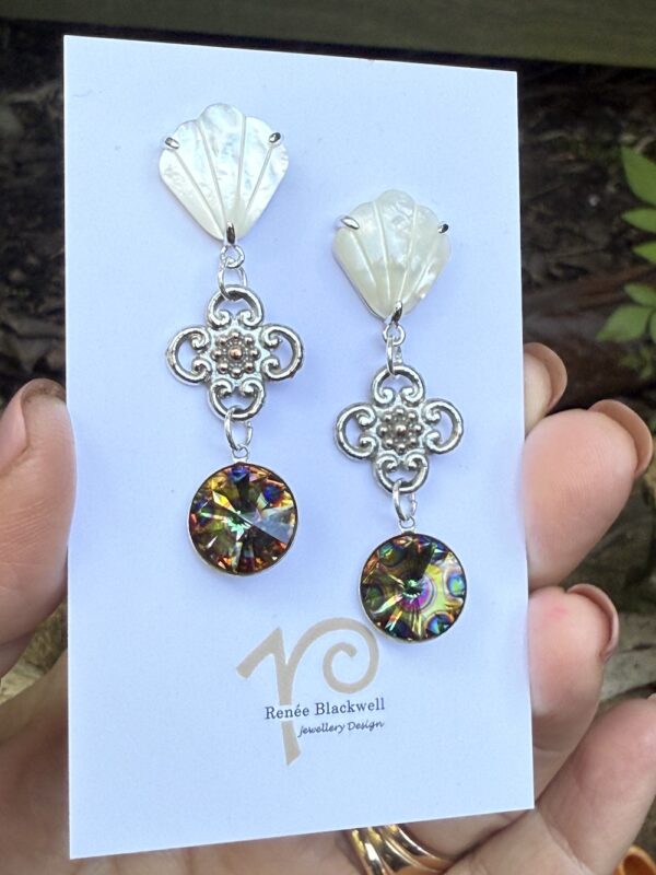 Phenomenal Mother of Pearl & Swarovski Crystal Earrings   #ATWK6