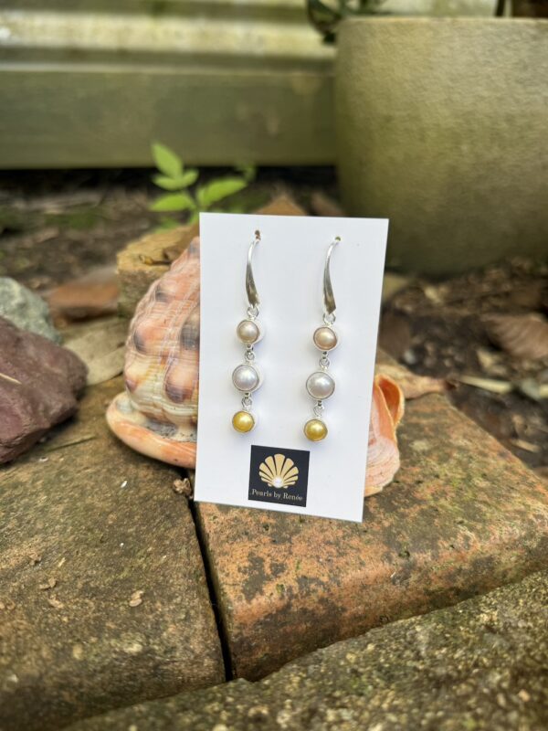 Stunning Three Drop Multi Coloured Pearl Earrings    #XZA7 - Image 4