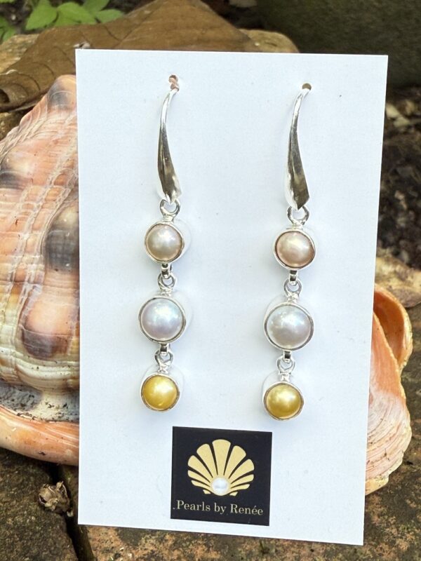 Stunning Three Drop Multi Coloured Pearl Earrings    #XZA7 - Image 3