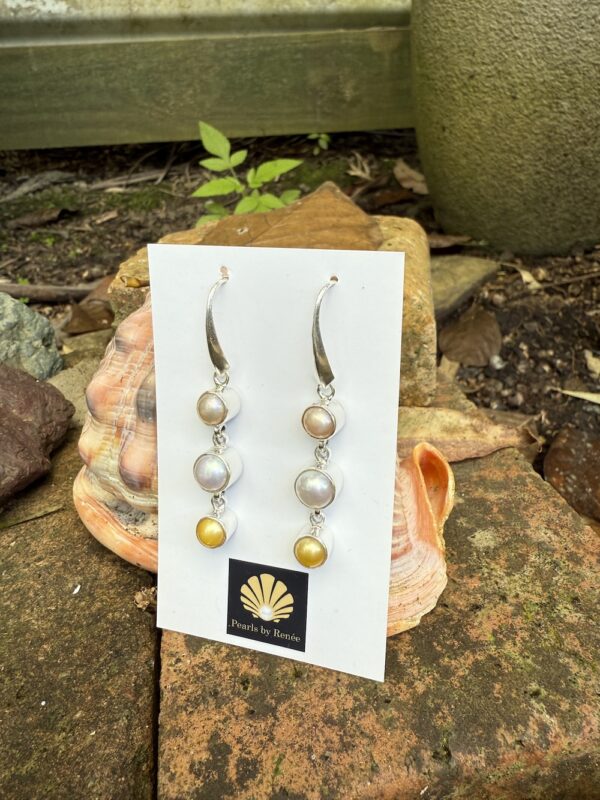 Stunning Three Drop Multi Coloured Pearl Earrings    #XZA7 - Image 5