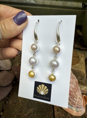Stunning Three Drop Multi Coloured Pearl Earrings    #XZA7