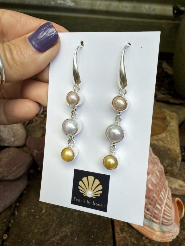 Stunning Three Drop Multi Coloured Pearl Earrings    #XZA7