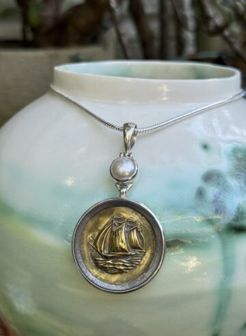 Flash Sale!  Antique Sailboat Button Pendant-Includes Silver Chain!   #LI887