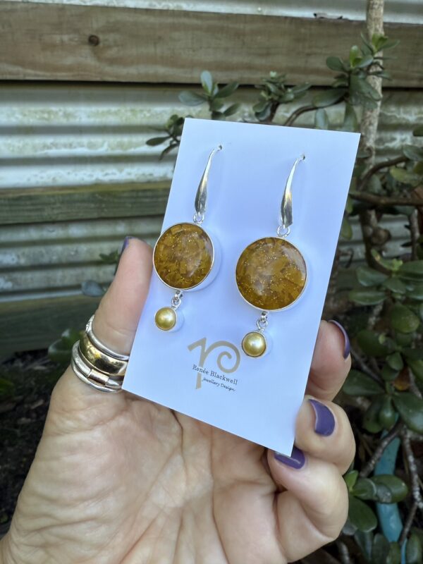 Golden Butterscotch Vintage Italian Button & Lemon Pearl Earrings    #AIEM62 - Image 5