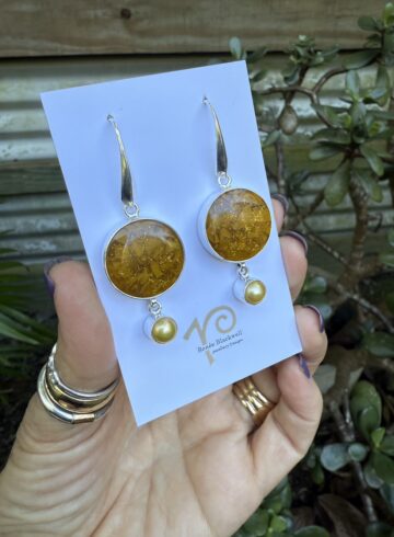 Golden Butterscotch Vintage Italian Button & Lemon Pearl Earrings    #AIEM62