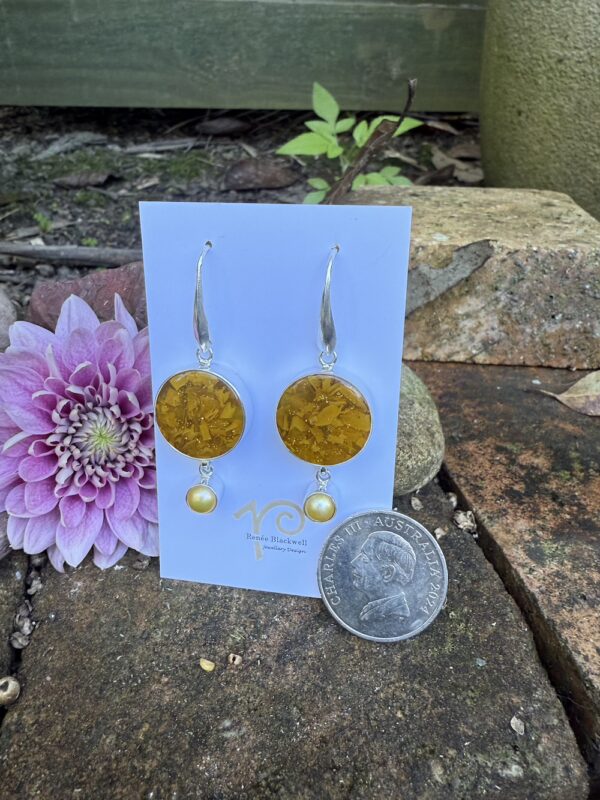 Golden Butterscotch Vintage Italian Button & Lemon Pearl Earrings    #AIEM62 - Image 4