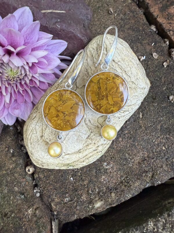 Golden Butterscotch Vintage Italian Button & Lemon Pearl Earrings    #AIEM62 - Image 6
