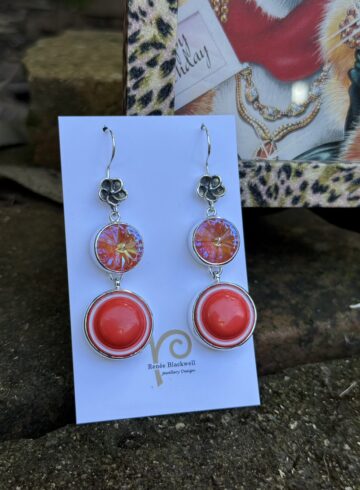 Stunning! Vintage 1960's Orange French Button & Shimmering Swarovski Crystal Earrings    #DSW11