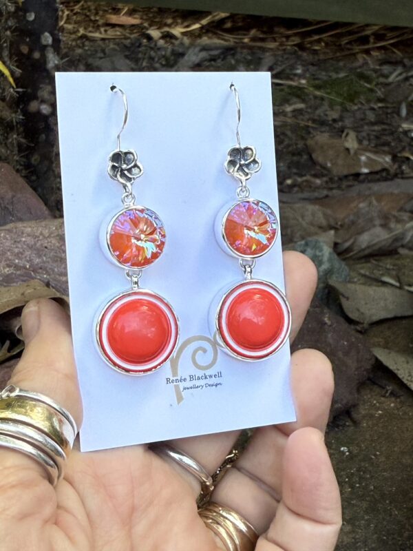 Stunning! Vintage 1960's Orange French Button & Shimmering Swarovski Crystal Earrings    #DSW11 - Image 5