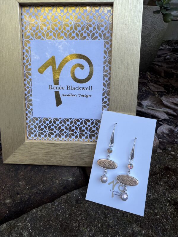 1800's Era Gold-Toned Antique Button, Pearl & Swarovski Crystal Earrings    #VHYY6 - Image 4