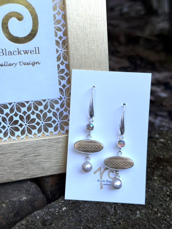 1800's Era Gold-Toned Antique Button, Pearl & Swarovski Crystal Earrings    #VHYY6 - Image 5