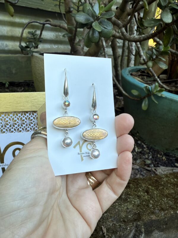 1800's Era Gold-Toned Antique Button, Pearl & Swarovski Crystal Earrings    #VHYY6 - Image 3