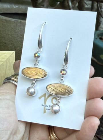 1800's Era Gold-Toned Antique Button, Pearl & Swarovski Crystal Earrings    #VHYY6