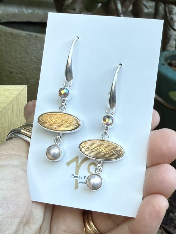 1800's Era Gold-Toned Antique Button, Pearl & Swarovski Crystal Earrings    #VHYY6