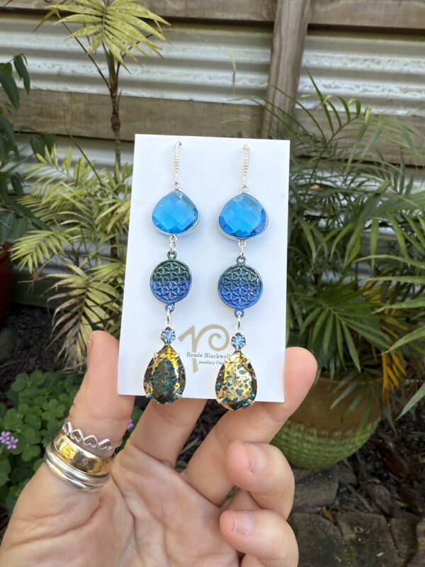 "Flash Sale!" Blue/Green Stunning Statement Earrings   #GBS3 - Image 3