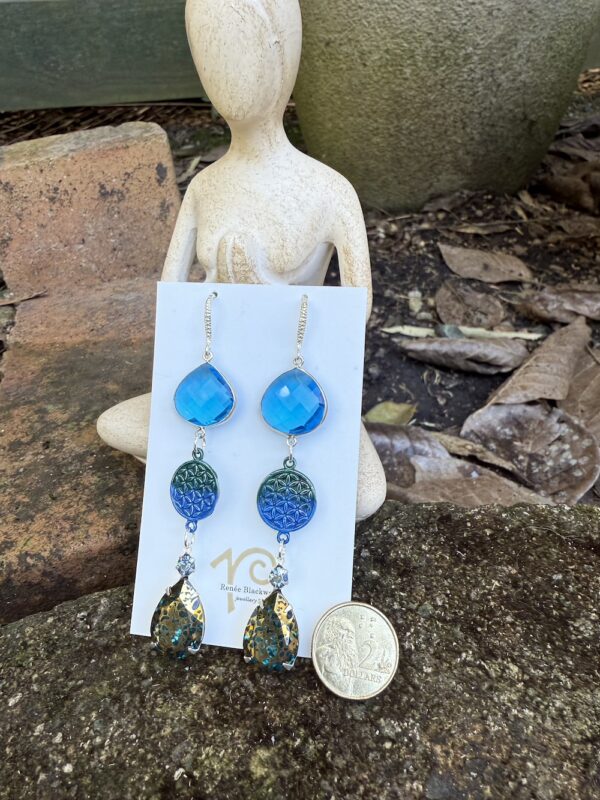 "Flash Sale!" Blue/Green Stunning Statement Earrings   #GBS3 - Image 2