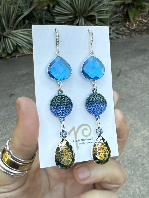 "Flash Sale!" Blue/Green Stunning Statement Earrings   #GBS3 - Image 5