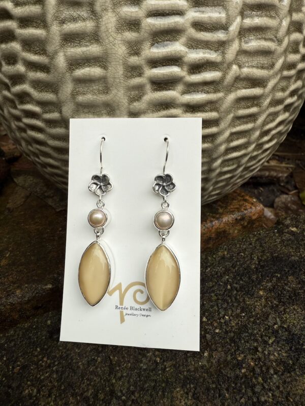 Renée's Pick of the Week~Vintage Button & Champagne Pearl Earrings-Includes "Bonus Pair!"   #RF9 - Image 3