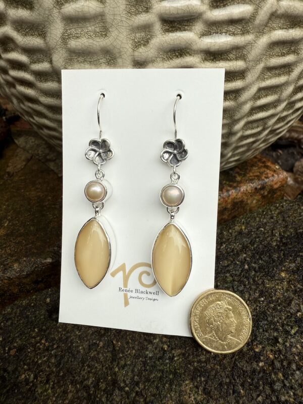 Renée's Pick of the Week~Vintage Button & Champagne Pearl Earrings-Includes "Bonus Pair!"   #RF9 - Image 2