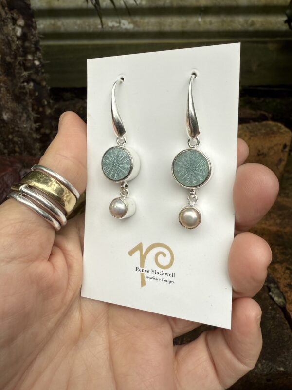"Seafoam Blue/Green Antique Button & Pearl Earring Treasures!   #SFG6 - Image 2