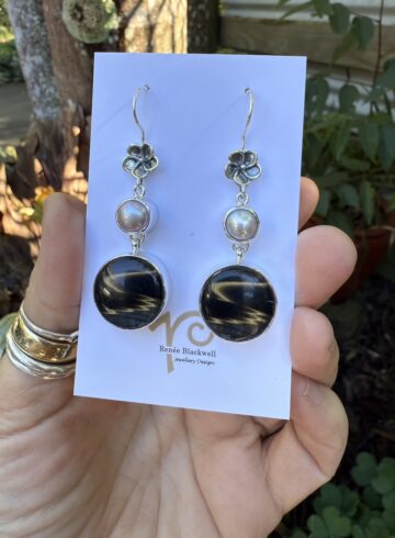 "Chocolate Swirl" Vintage Button & Pearl Earrings   #CCV52