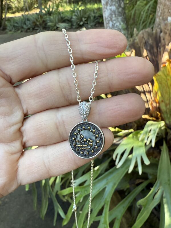 Stunning “Mini” 1800's Era Antique Button Pendant-Includes Sterling Silver Chain! - Image 3
