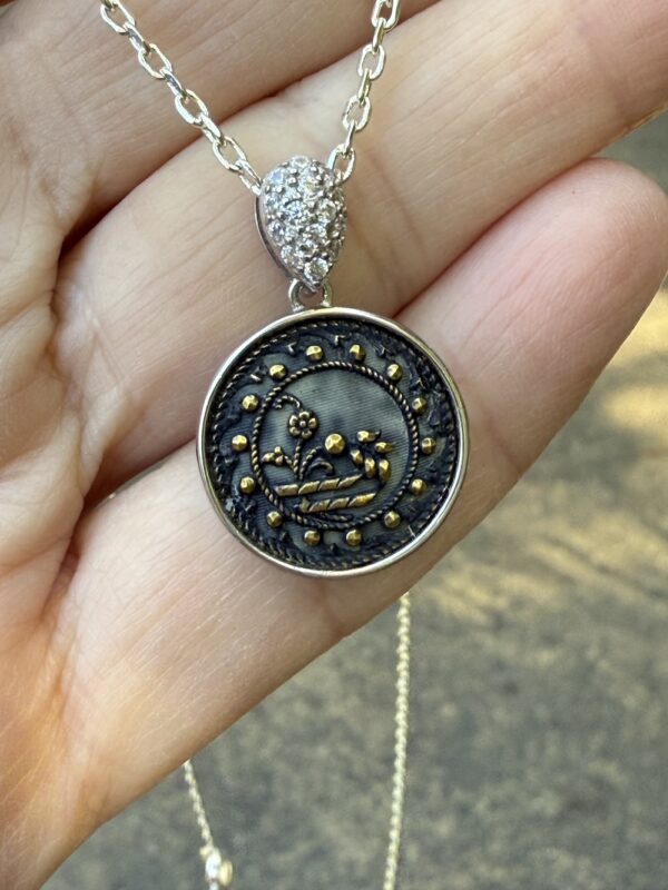 Stunning “Mini” 1800's Era Antique Button Pendant-Includes Sterling Silver Chain!