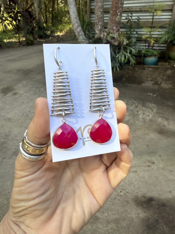 Absolutely Stunning Raspberry Red Quartz Crystal Earrings   #TSQ1 - Image 4