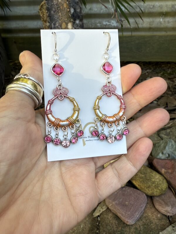 Super Fun! Pink & Orange Earrings with Sparkle, Shimmer & Shine!   #SPB5 - Image 3