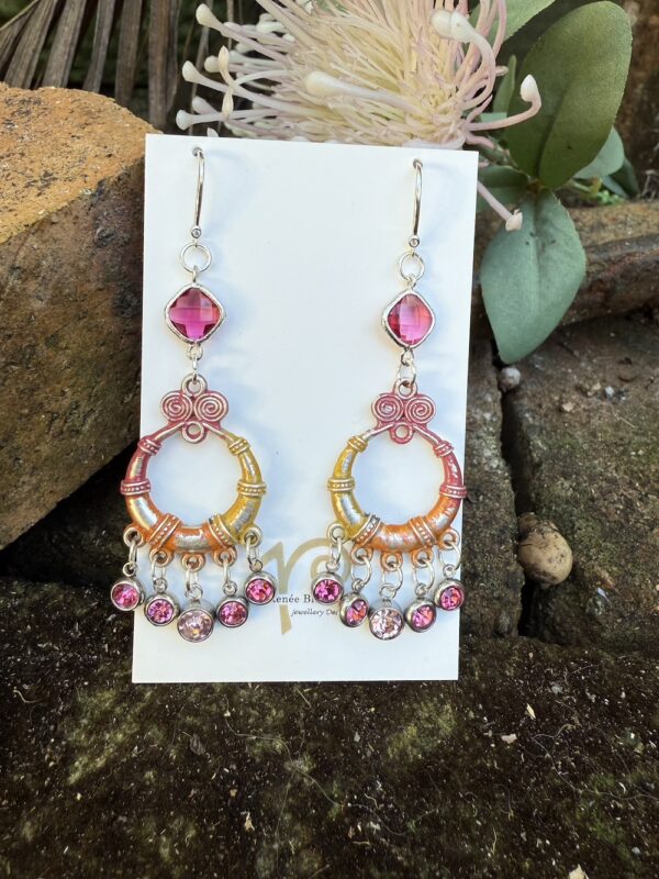 Super Fun! Pink & Orange Earrings with Sparkle, Shimmer & Shine!   #SPB5 - Image 4