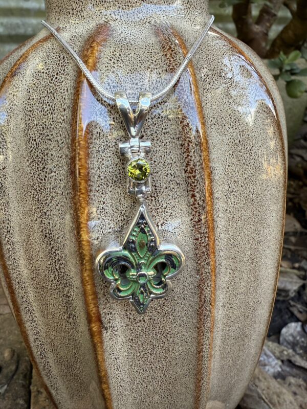 Flash Sale! Fleur-de-lis & Green Peridot Pendant-Includes Sterling Silver Chain!   #FDX3