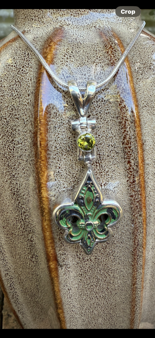Flash Sale! Fleur-de-lis & Green Peridot Pendant-Includes Sterling Silver Chain!   #FDX3 - Image 6