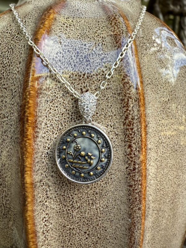 Stunning “Mini” 1800's Era Antique Button Pendant-Includes Sterling Silver Chain! - Image 5
