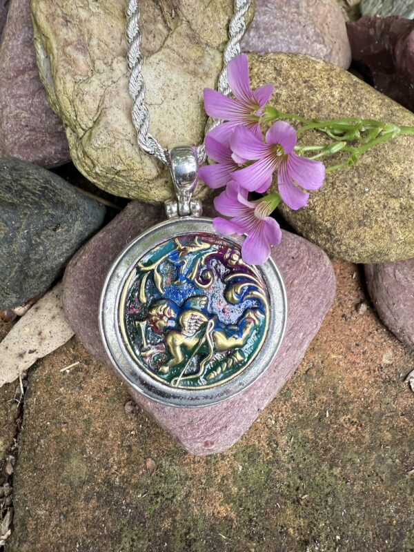 Cherub 1800's Era Antique  Button Pendant-Includes Silver Chain!   #TAH2 - Image 3