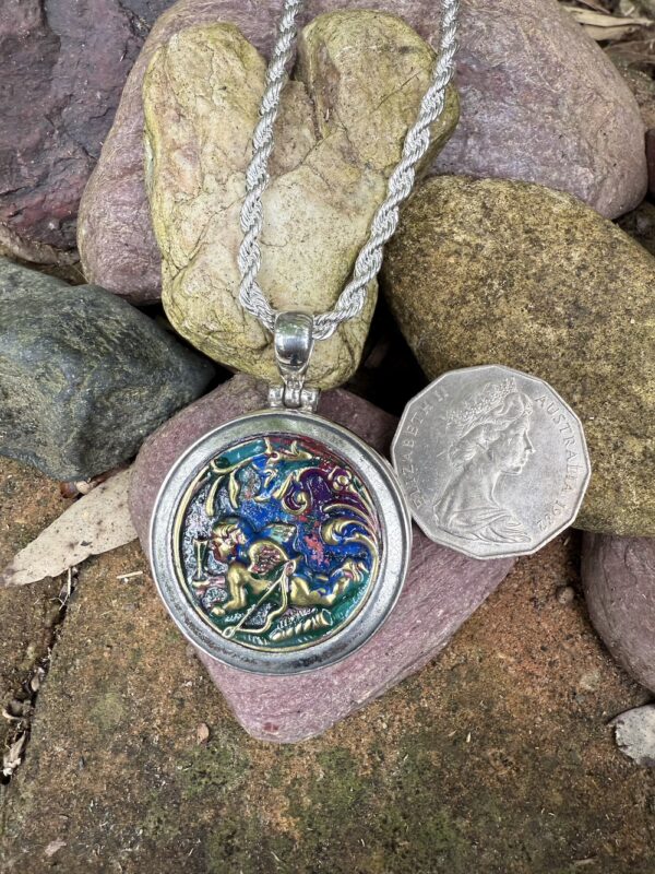 Cherub 1800's Era Antique  Button Pendant-Includes Silver Chain!   #TAH2 - Image 2