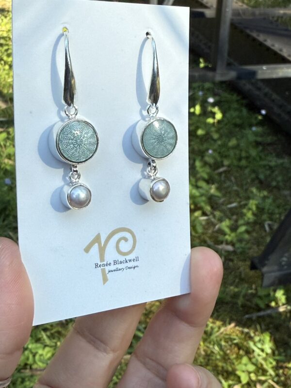 "Seafoam Blue/Green Antique Button & Pearl Earring Treasures!   #SFG6 - Image 5