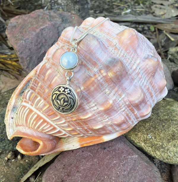 Timeless! Mini Vintage Button & Pearl Pendant-Includes Sterling Silver Chain!   #BBM93