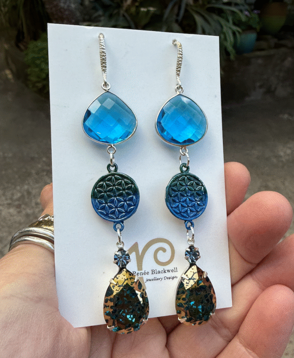 "Flash Sale!" Blue/Green Stunning Statement Earrings   #GBS3 - Image 4