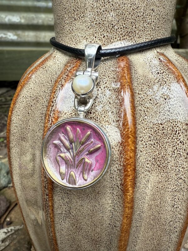 Remarkable 1800's Era Antique Button & Pearl Pendant-Includes Black Leather Cord!   #PP88