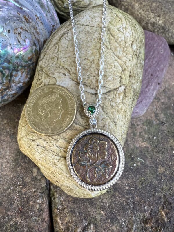 "Mini" 1800's Era Antique Button Pendant-Includes Sterling Silver Chain!   #PBM82 - Image 5
