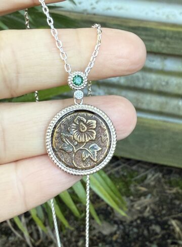 "Mini" 1800's Era Antique Button Pendant-Includes Sterling Silver Chain!   #PBM82